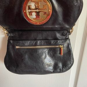 Tory Burch black leather crossbody clutch